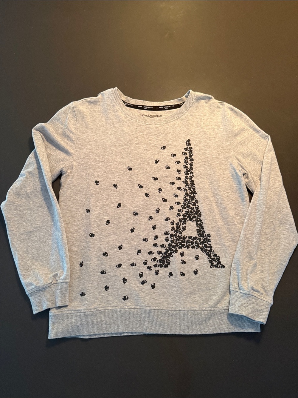 Karl Lagerfeld Light Gray Crewneck Sweater with Black Eiffel Tower Motif